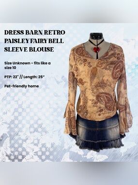 Dress Barn Paisley Fairy Bell Sleeve Blouse